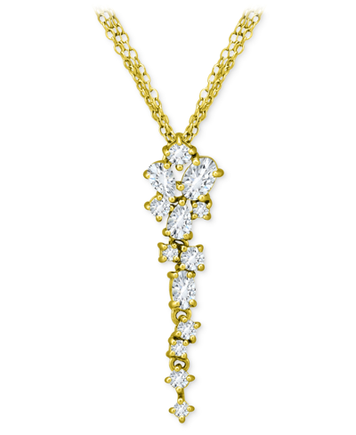 Macy's Cubic Zirconia Cluster Triple Strand 18" Lariat Necklace In Sterling Silver, Created For  In Gold