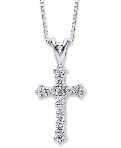 Macy's Diamond Cross 18" Pendant Necklace (1/10 Ct. T.w.) In 14k Gold In White Gold