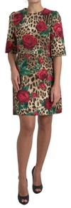 Dolce & Gabbana Floral Leopard Print A-line Women's Dress In Brown