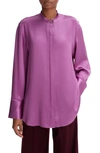 Vince Raw Edge Silk Button-up Blouse In Dew Berry