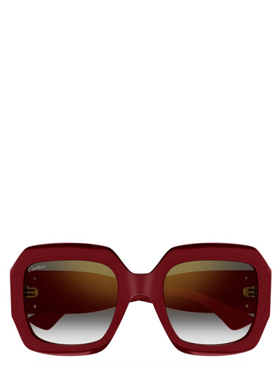 Cartier Rectangle Frame Sunglasses In Red