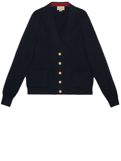 Gucci Interlocking G Ribbed-knit Cardigan In Blue