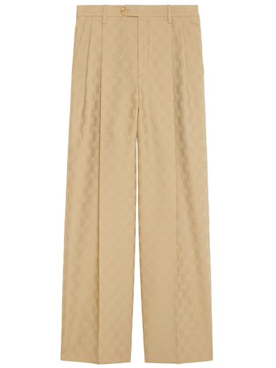 Gucci Gg Tailored Wool Trousers In Beige