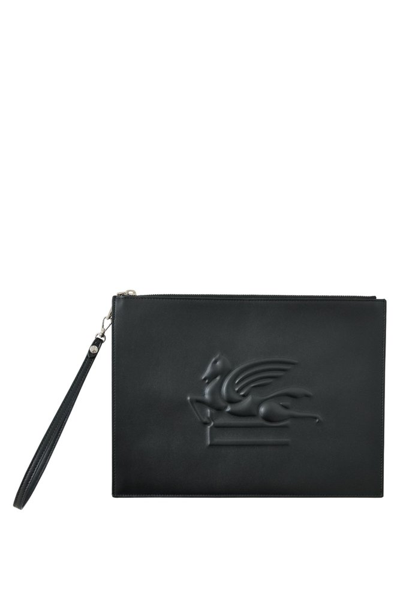 Etro Pegaso Embossed Clutch Bag In Black