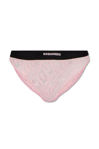 Dsquared2 Logo Laced Elasticated Waistband Briefs In Pink