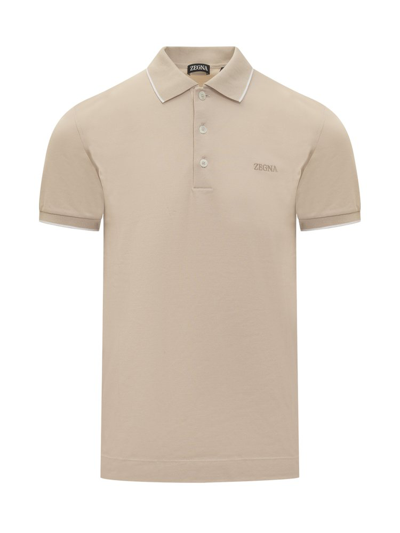 Z Zegna Logo Embroidered Polo Shirt In Beige