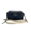 GUCCI GUCCI GG MARMONT NAVY LEATHER SHOULDER BAG (PRE-OWNED)