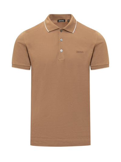 Z Zegna Logo Embroidered Polo Shirt In Brown