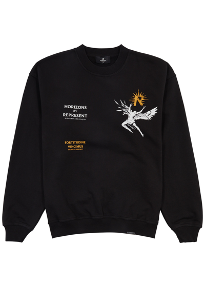 Represent Icarus Printed Cotton Sweatshirt In Jet Black