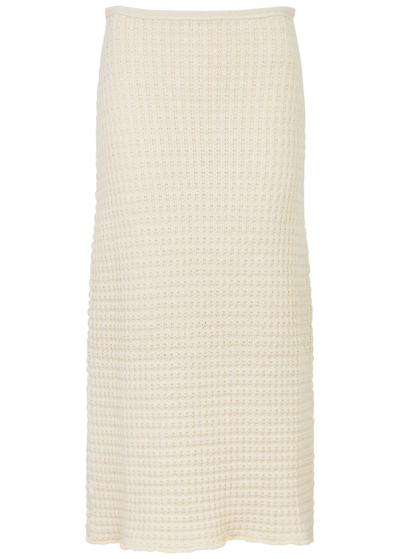 Jil Sander Waffle-knit Cotton Midi Skirt In Cream