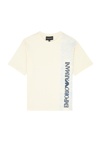 Emporio Armani Kids Logo-print Cotton T-shirt (4-16 Years) In Cream