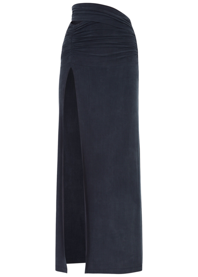 Knwls Ruched Cut-out Stretch-jersey Maxi Skirt In Navy