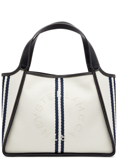 Stella Mccartney Logo Ryder Striped Canvas Tote In White And Blue