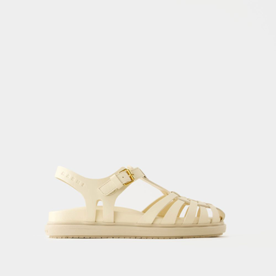Marni Caged Leather Flat Sandals In White
