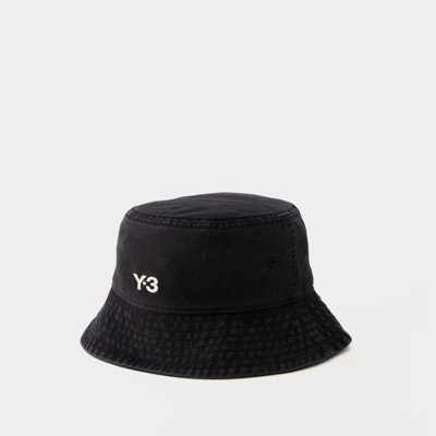 Y-3 Logo刺绣棉渔夫帽 In Black