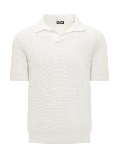 Ermenegildo Zegna Short Sleeved Knitted Polo Shirt In White