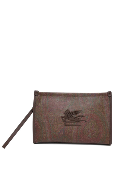 Etro Allover Paisley Print Clutch Bag In Brown