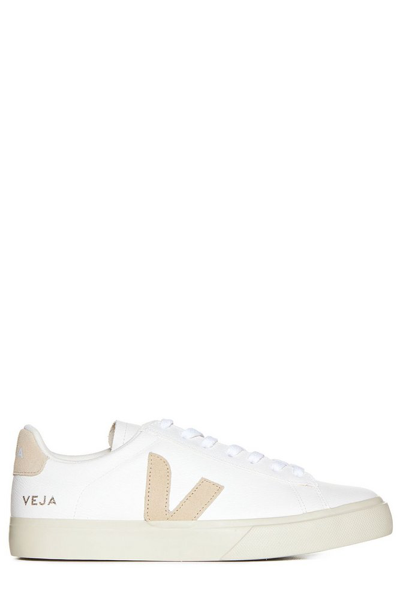 Veja Womens Beige Comb Campo V-logo Leather Low-top Trainers