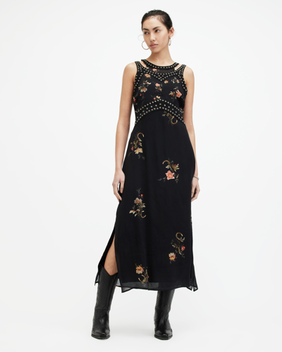 Allsaints Jessie Tanana Floral Print Maxi Dress In Jet Black