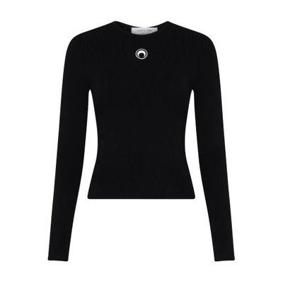 Marine Serre Womens Black Moon-embroidered Long-sleeved Stretch-knit Top In Bk99_black