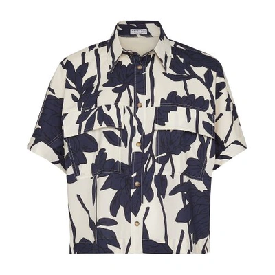 Brunello Cucinelli Shirt With Monile In Panama Blu