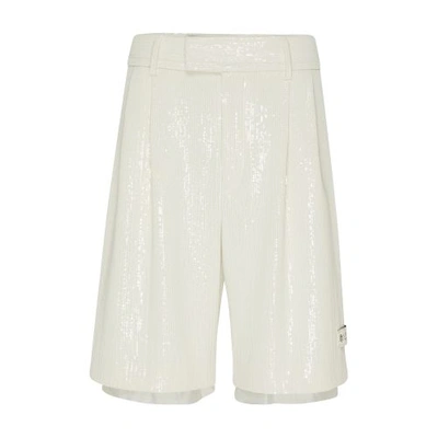 Amiri Covered Sequins Layered Shorts In Alabaster