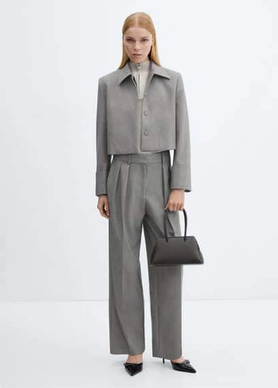 Mango Cropped Suit Jacket Grey