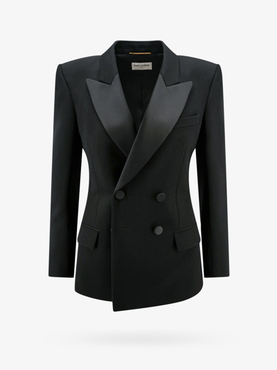 Saint Laurent Fitted Tuxedo Blazer Jacket In Black