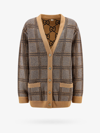 Gucci Beige Check And Gg Reversible Cardigan In Beige