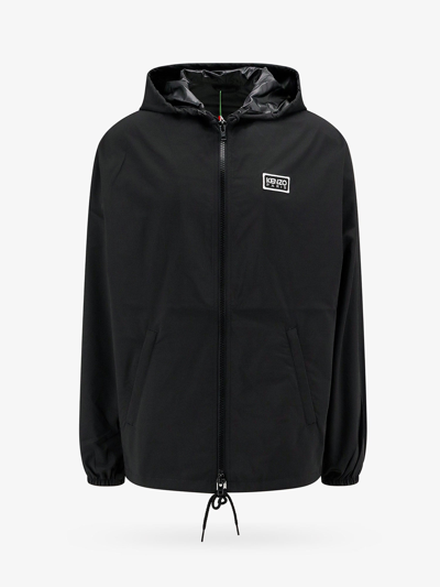 Kenzo Long Two-tone Windbreaker  Paris In Black