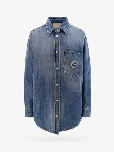 Gucci Denim Shirt In Blue