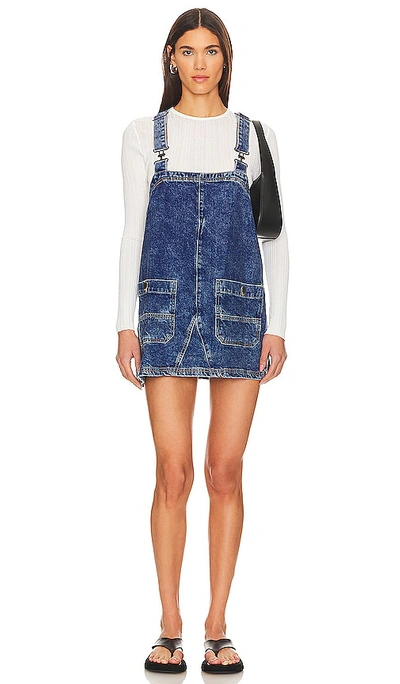 Free People Overall Smock Mini Dress In Blue