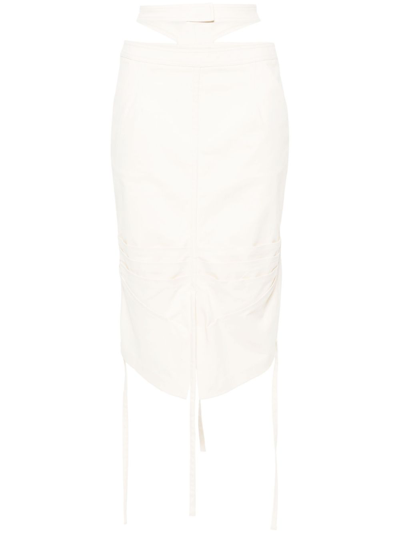 Andreädamo Double-belt Stretch-cotton Midi Skirt In Neutrals