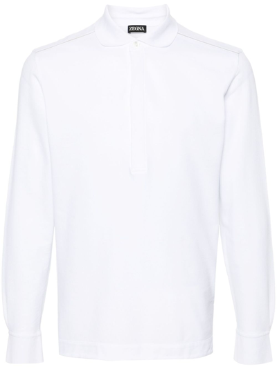 Zegna Long-sleeve Cotton Polo Shirt In White