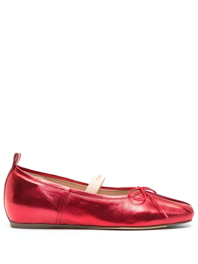 Simone Rocha Red Pleated Metallic Ballet Pumps