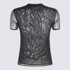 Blumarine T-shirt In Tulle Con Logo In Black
