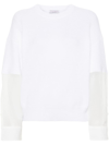 Brunello Cucinelli Organza-paneled Ribbed Cotton Sweater In White