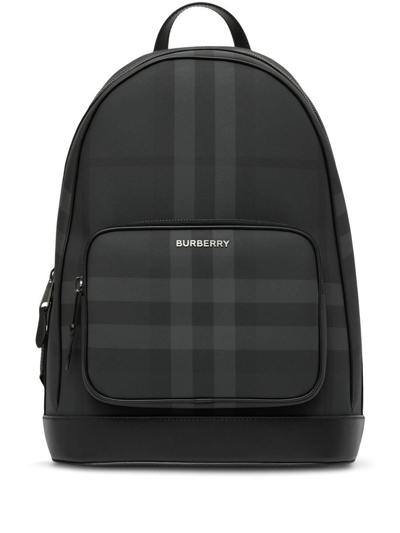 Burberry Check Motif Backpack In Grey