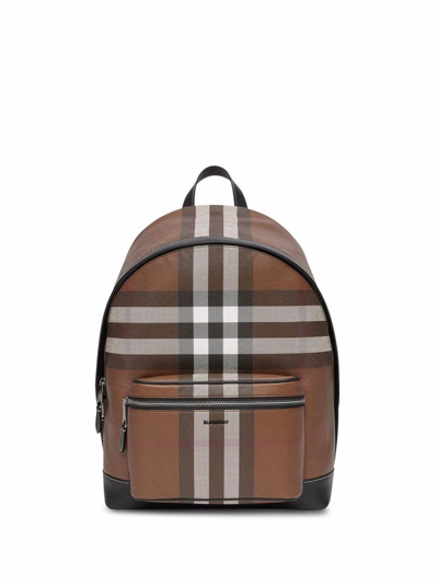 Burberry Check Motif Backpack In Brown