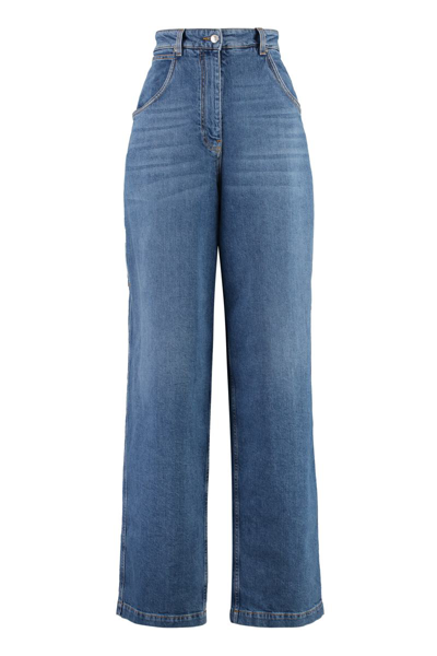 Etro Logo-appliqué Wide-leg Jeans In Blue