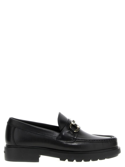 Ferragamo Black Leather Duglas Loafers