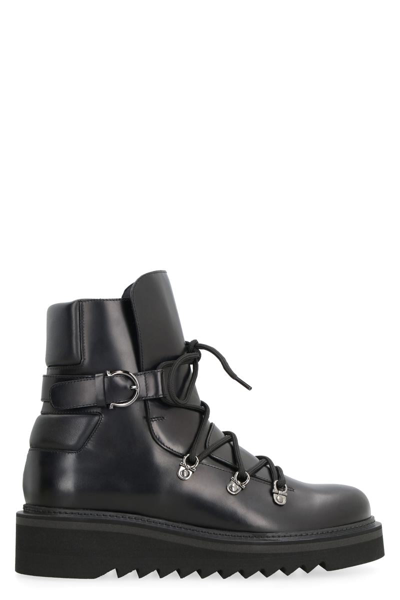 Ferragamo Elimo Leather Ankle Boots In Black
