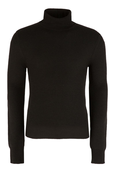 Ferragamo Men's Ribbed Wool Turtleneck Sweater In Black