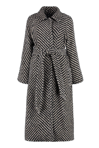 Gianluca Capannolo Chevron-pattern Belted Coat In Multicolor