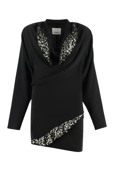 Isabel Marant Stella Puff-sleeve Poplin Mini Dress In Black