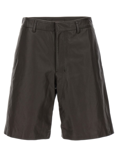 Lemaire Leather Shorts In Dark Brown