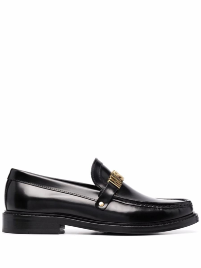 Moschino Embossed-logo Loafers In Black