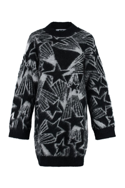 Msgm Star Embroidered Oversize Cardigan In Black