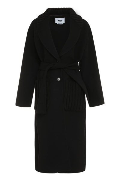 Msgm Woman Coat Black Size 10 Virgin Wool, Polyamide