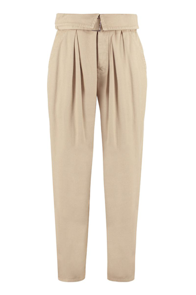 Pinko Ingaggio High-rise Cotton Trousers In Beige